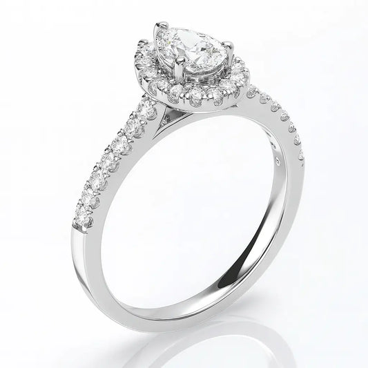 1ct Lab Grown Pear Diamond Ring, Halo Setting, IGI Certified