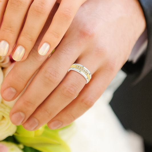 Channel Set Men's Diamond Wedding Ring in Two Tone Gold