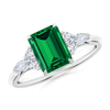 Lab Grown Emerald Cut Emerald Engagement Ring with Diamonds