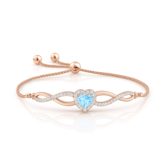 Heart-Shape Aquamarine Infinity Bolo Diamond Gold Bracelet