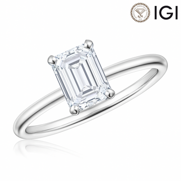 Emerald-Cut Lab-Grown Diamond Engagement Ring with Hidden Halo