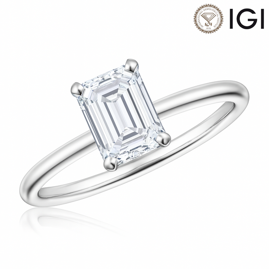Emerald-Cut Lab-Grown Diamond Engagement Ring with Hidden Halo