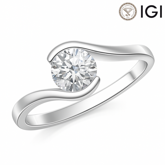 Lab-Grown Semi Bezel-Set Solitaire Round Diamond Bypass Ring