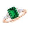 Lab Grown Emerald Cut Emerald Engagement Ring with Diamonds
