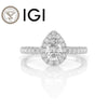 1ct Lab Grown Pear Diamond Ring, Halo Setting, IGI Certified