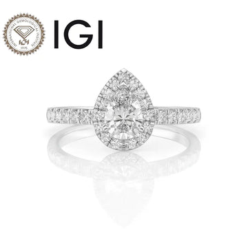 1ct Lab Grown Pear Diamond Ring, Halo Setting, IGI Certified