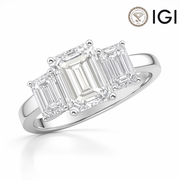 Lab-Grown Emerald-Cut Diamond Three Stone Ring