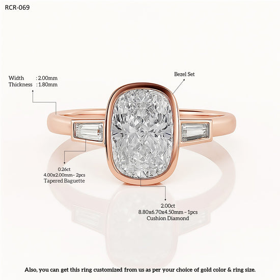 2ct Lab Grown Cushion Diamond Ring | IGI | Bezel Set Ring