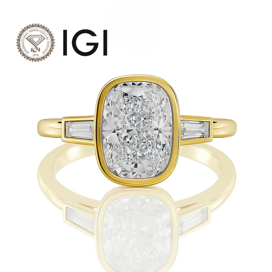 2ct Lab Grown Cushion Diamond Ring | IGI | Bezel Set Ring
