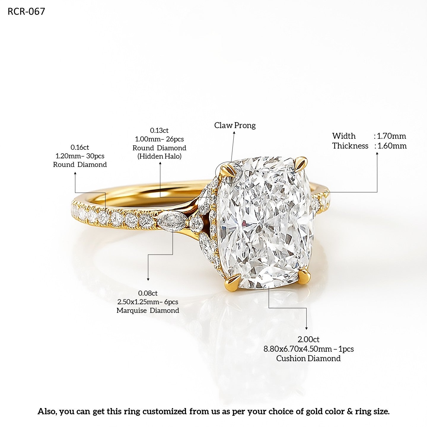 2ct Lab Grown Cushion Diamond Ring | IGI