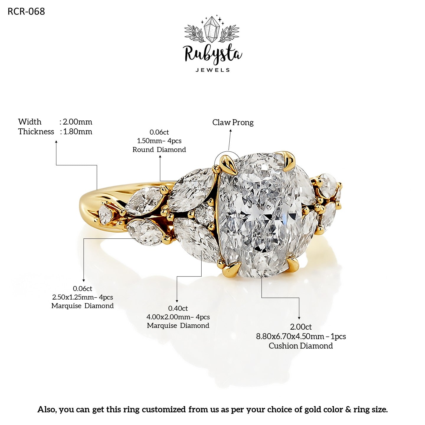 2ct Lab Grown Cushion Diamond Ring | IGI