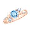 Round Aquamarine and Diamond Twisted Vine Design Engagement Ring